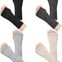 Loritta Womens Fingerless Gloves Winter Warm Knit Crochet Thumbhole Arm Warmers (A4-beige/Light Grey/Dark Grey/Black(4 Pairs))