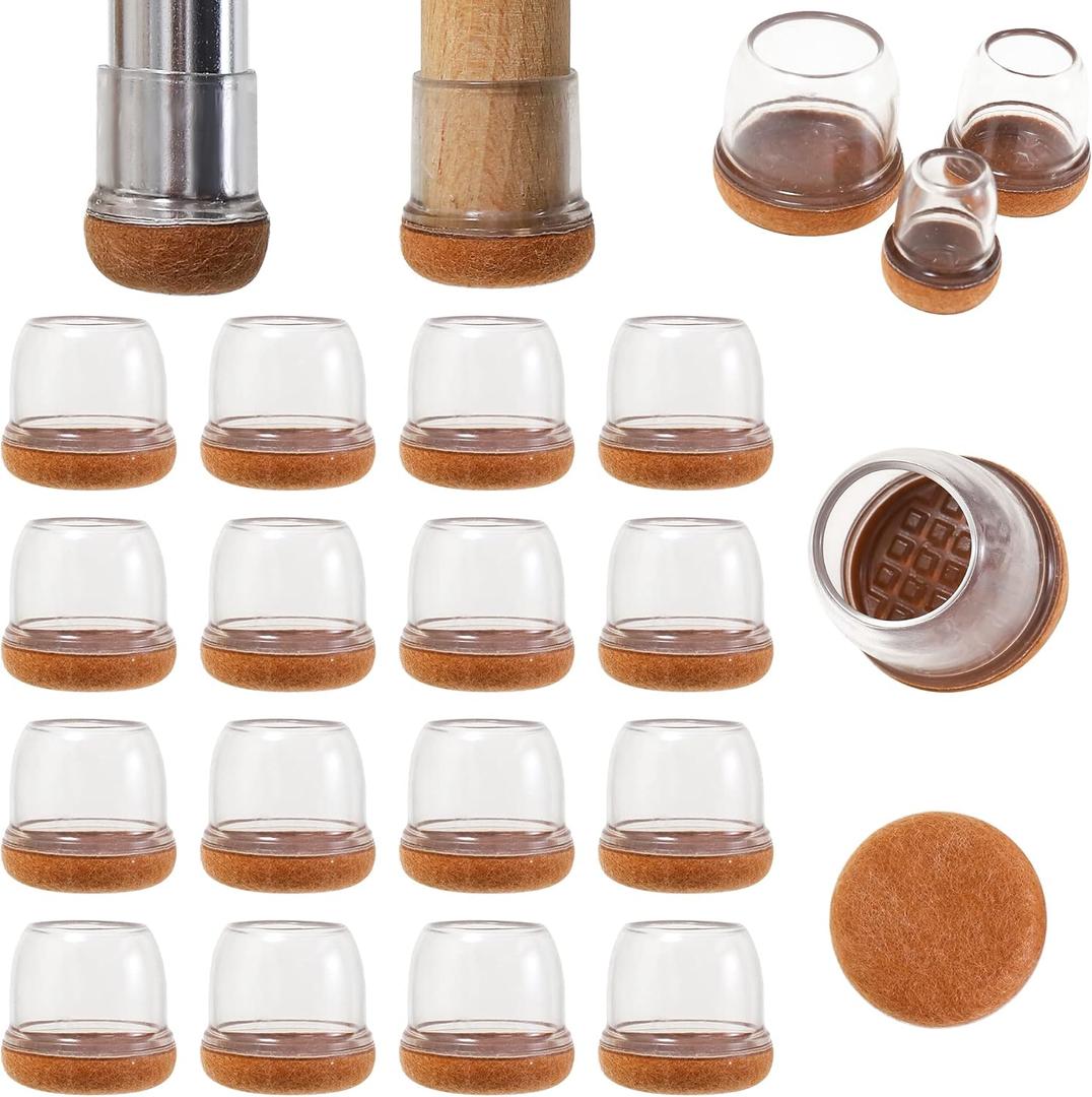Chair Leg Floor Protectors 1 inch, Silicone Chair Leg Caps Felt Furniture Pads for Hardwood Floors, Clear Floor Protectors for Chair Legs