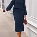 MEROKEETY Women's Fuzzy 2 Piece Outfit Winter Long Sleeve Off Shoulder Pullover Top Midi Skirt Matching Lounge Sets (S)