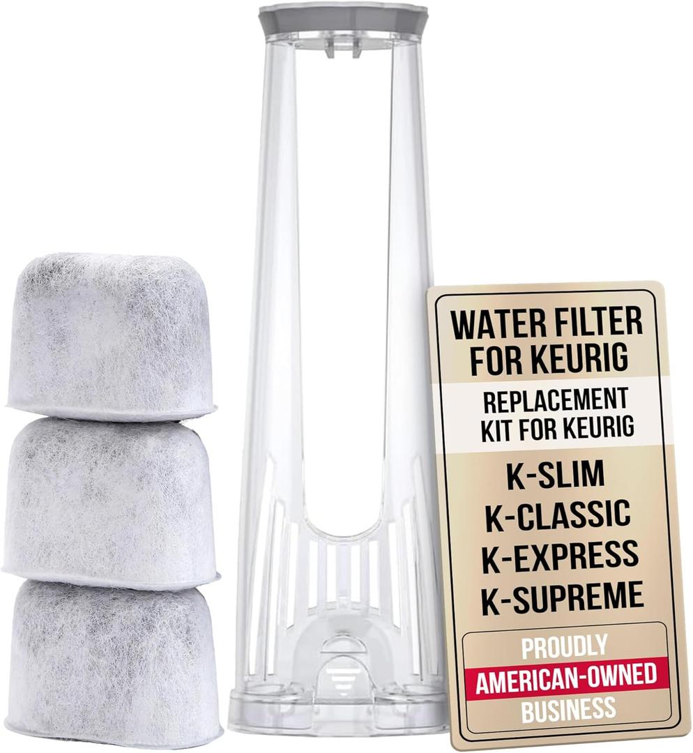 Keurig Starter Kit Replacement Water Filter Holder for Keurig 2.0, K-Slim, K Express, K-Supreme, K-Classic, K-Duo Plus Coffee Maker  Includes Tall Handle for Side Reservoir and 3-Pack Water Filters