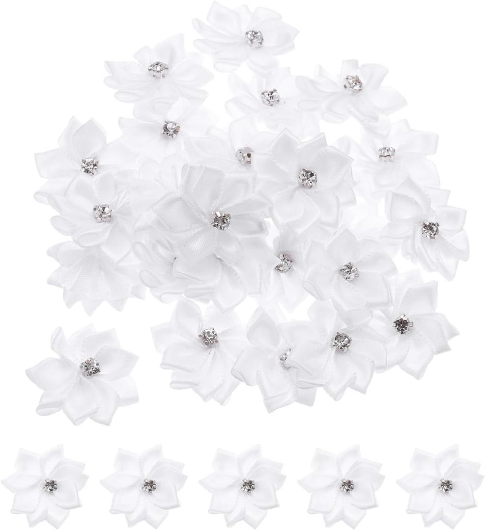 PATIKIL 1.2 Inch Small Ribbon Flowers, 150 Pcs Satin Ribbon Flowers Mini Fabric Flowers for Crafts DIY Wedding Ornament Appliques, White, 3cm