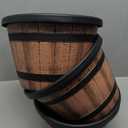 Quarut 3 Pack 10 inch Plant Pots,Whiskey Barrel Planters with Drainage Holes & Saucer, Plastic Decoration Flower Pots Imitation Wine Barrel Design, for Indoor & Outdoor Garden Home Plants (Brown)