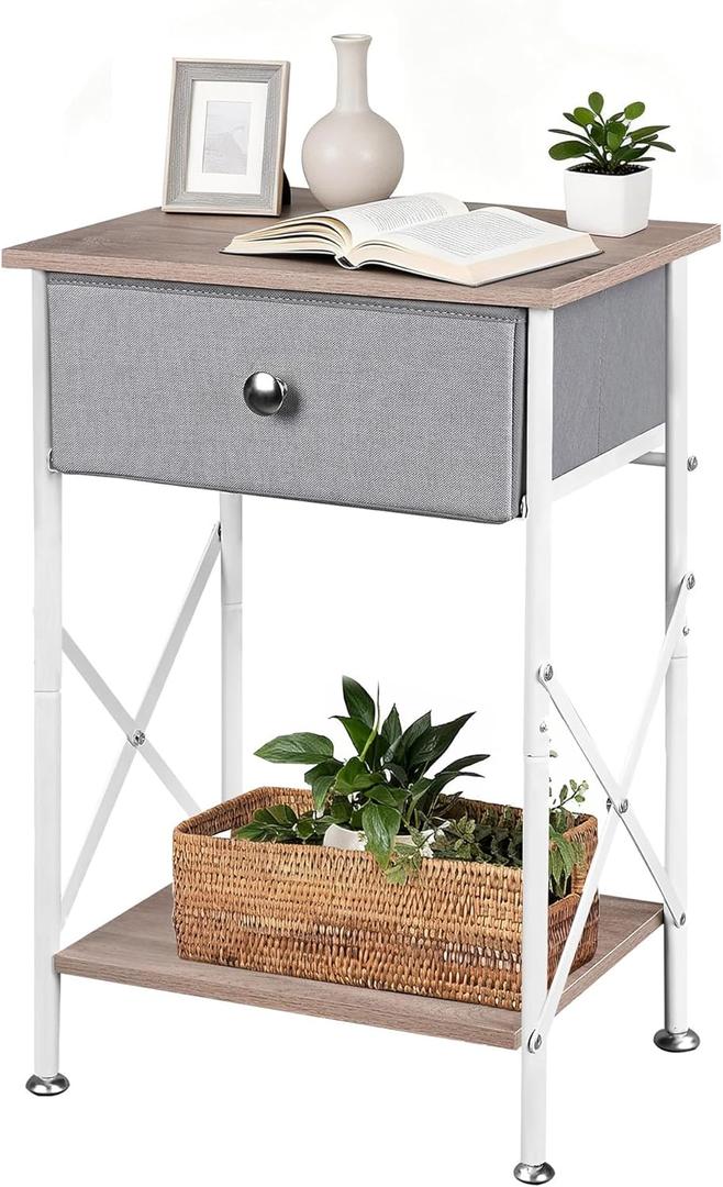 VECELO Night Stand, Small End Table for Small Spaces, Wood Side Table for Living Room, Bedside Table with Drawer for Bedroom, Easy Assembly, Light Brown (1 PACK)