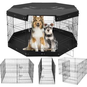 VEVOR Dog Playpen, 8 Pcs 30" H x 24" W Panels Foldable Metal Pet Exercise Pen, Dog Fence Indoor and Outdoor Pen with Door, Bottom Pad and Top Cover, Pet Playpen for Dogs, Cats, Other Small Animals