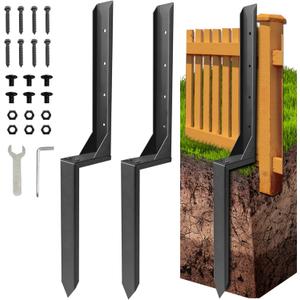 Fence Post Repair Kit, Thickened Heavy Duty Fence Post Anchor Stakes for Repair Tilted, Broken Wood Posts Support (Black, 2 Pack)