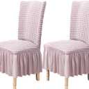 Qubjus Chair Covers for Dining Room Set of 2 Stretch Chair Slipcovers with Skirt Removable Washable Kitchen Chair Protector Cover Set for Home, Party, Wedding(Mauve, 2Pcs) (Pink)
