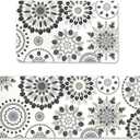 Floral Kitchen Rug Set of 2 (17x30 +17x47) - White Kitchen Mats with Black Flowers | Non-Slip Backing, Water-Resistant Floral Rugs for Kitchen Floor | Washable Kitchen Decor