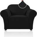 PrinceDeco Stretch Chair Cover Chair Slipcovers with Arms 1-Piece Chair Sofa Slipcovers or Living Room Non Slip Armchair Cover Furniture Protector Dogs Pet Friendly(Armchair,Black)