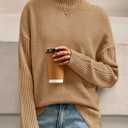 PRETTYGARDEN Casual Long Sleeve Oversized Sweaters for Women 2026 Loose Mock Neck Pullover Sweater Ribbed Knit Fall Clothes (S)