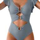 B2prity Women's One Piece Swimsuit Tummy Control Ruffle Sleeve V Neck Bathing Suit Cutout Sexy High Waisted Monokini, 2X-L