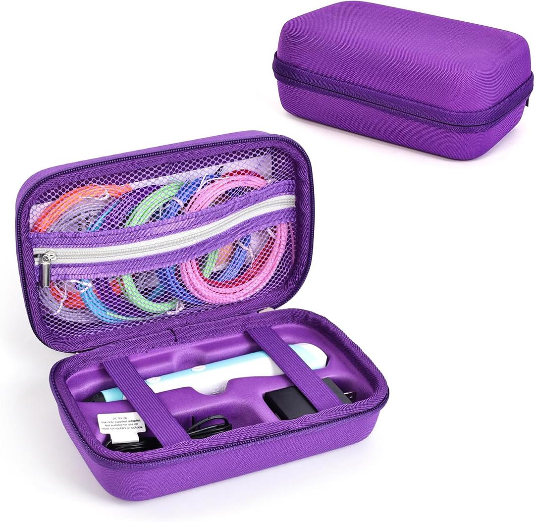 Case Compatible with 3Doodler Start+ Essentials for 3D Pen Set for Kids, Carrying Holder Fit for Printing Pens, Storage Organizer for Printing Filament Refill, Micro-USB Charger (3D-03-Purple)
