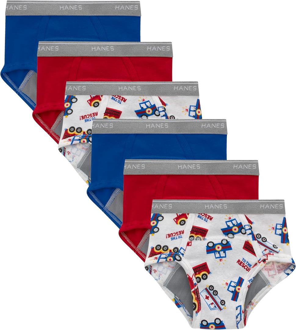 Hanes boys Potty Training Underwear, Light Leaks Toddler Cotton Briefs and Boxer Briefs, Multi-pack (2-3T, Briefs -Red/Tractor - 6 Pack)