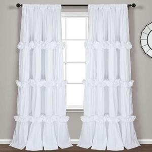 Homechoice Decor Thermal Insulated Blackout Window Curtains, 54" W x 84" L x 1 Panels, Boho Ruched Window Treatments with 3 Rows of Butterfly Flowers, Rustic Rod Pocket Drapes for Room, White (LQ-30)