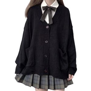 Womens Japanese Cute Kawaii Knitted Cardigan Sweater Cosplay Long Sleeve Button Down JK School Uniform Jacket (Small, Black)