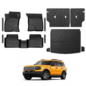 GALVAGNITE Floor Mats for Ford Bronco Sport 2021-2026, All Weather Floor Mats Trunk Cargo Liner with Backrest Protectors and Door Sill Guards Accessories, Full Coverage Set (Fit Compact Spare Tire)