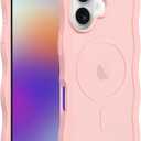 Magnetic for iPhone 17 Case, (Compatible with Magsafe) Curly Wavy Frame Hard Translucent Matte Clear Back Cover for Women Men TPU Bumper Shockproof Phone Case (Pink)