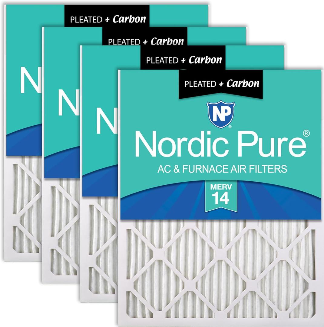Nordic Pure 20x20x1 Pleated MERV 14 Plus Carbon Air Filters 4 Pack