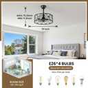 RUIYEY Crystal Ceiling Fans with Lights: 19 inch Black Caged Fandelier Ceiling Fan with Remote, Height Adjustable Reversible 7 Blades 6 Speeds E26 4 Light Modern Flush Mount Ceiling Light for Bedroom