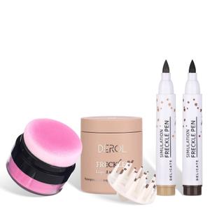 MARBUROLY Natural Freckle Purple Blush Makeup Kit- Liquid Fake Freckle Air Cushion, 2 Colors Freckle Pen, Powder Cushion Blush, Waterproof Long Lasting Freckles Marker for Cheek