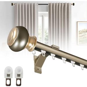 Wall Mounted Curtain Track Silent Curtain Rail Track System Roman Rod Heavy-Duty Single Roman Curtain Rods Aluminum Sliding Curtains Rails for Room Divider Living Bedroom (Champagne, 10.5FT(3.2m))