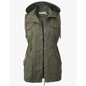 BBX Lephsnt Womens Utility Vest Drawstring Waist Military Sleeveless Jacket M