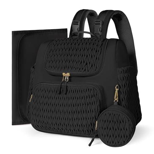 Geestock Diaper Bag Small Diaper Backpack Stylish Mini Maternity Backpacks Baby Bags for Baby Boy with Insulated Pockets, Changing Pad & Stroller Straps for Travel & Daily Outings, Black