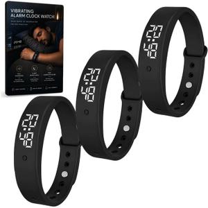Vibrating Alarm Wristband Heavy Sleepers Adults Wrist Band Shock Clock Watch Bands for Deaf People Silent Bracelet Sleeper Wearable Bed Shaker Sleep Tracker Ring Watches Sleep Apnea (3pcs Black)
