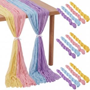 Remagr 12 Pcs Pastel Cheesecloth Gauze Table Runners Boho Wedding Decor Rustic Sheer Runner for Wedding Table Bridal Shower Birthday Party Decorations