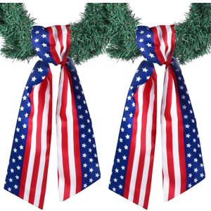 Yuubin 2 Pcs 4th of July Wreath Sash Patriotic Wreaths for Front Door Embroidery Monogram Garland Red Blue Patriotic Ribbon Accessories Yard Doorway Outdoor Indoor Party Wall Decorations