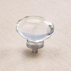 4 Pack Glass Cabinet Knobs and Pulls, Oval Crystal Cabinet Knobs for Dresser Drawers, Brushed Nickel Kitchen Egg Shape