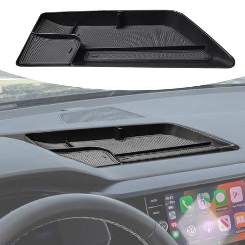 TACOBRO Interior Dashboard Storage Compatible with Volkswagen Taos 2022 2023 2024 Accessories, Taos Dash Mounted Organizer Tissue Holder Tray Box ABS Black