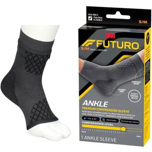 FUTURO Premium Compression Ankle Sleeve, Advanced Compression Sleeve with Low-Profile Construction, Moisture Wicking Knit Ankle Sleeve for Mild Tendonitis, Swelling, Soreness, Sprains, and Strains S/M