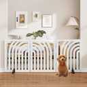 Dog Gate, Wooden Dog Gates for Doorways House and Stairs, Freestanding Pet Gate for Dogs, Puppy Fences Indoor, 3 Panel - 55"W X 24"H, White