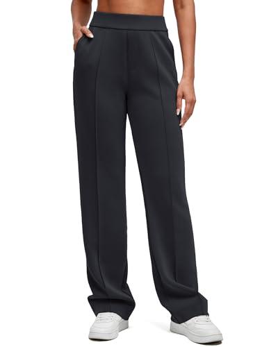 G4Free Straight Leg Sweatpants for Women High Waist Dress Pants Wide Leg Pull on Sweat Pants Casual Lounge Workout Trousers (Black, L, Tall)