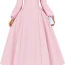 ZESICA Women's Long Sleeve Midi Dresses 2026 Fall Square Neck Swing A Line Wedding Guest Evening Prom Dress (Pink, S)