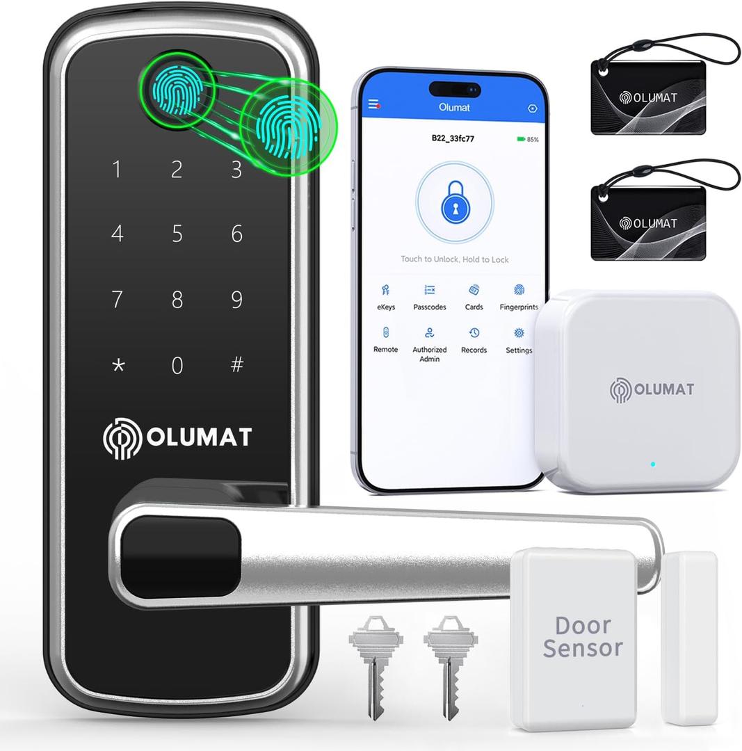 Smart Door Lock, OLUMAT Keyless Entry Door Lock Fingerprint Door Lock with Keypad Digital Lock with Handle for Home, Rental, Garage, Office and Hotel