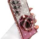 for Samsung Galaxy S25 Ultra Magnetic Kickstand Glitter Case,[Compatible with Magsafe] Bling Sparkly Rhinestones with Camera Protector Makeup Mirror Women Girls Case for Galaxy S25 Ultra,Pink