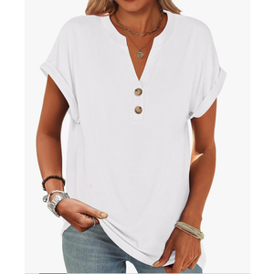 Womens Short Sleeve Henley Tops V Neck Dressy Casual Loose Fit Shirts Summer Flowy Blouses 2025 Trendy Clothes XL