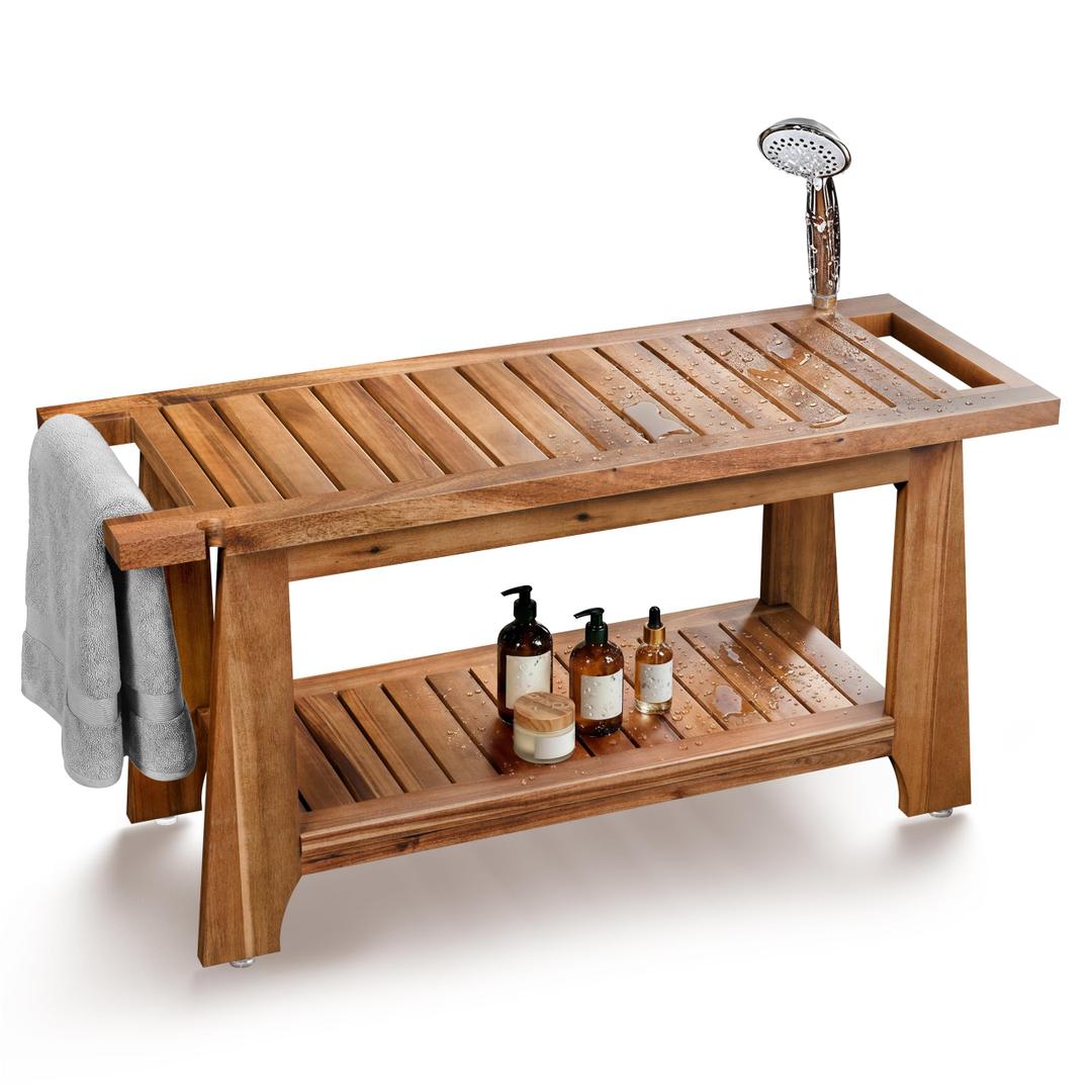 Tinamo 34 Acacia Wooden Shower Bench, Shower Seat - 400LBS Weight Capacity Shower Chair for Inside Shower - Shower Bench Seat, Shower Stool for Inside Shower, Bathroom Bench with Handles