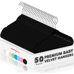 HOUSE DAY 11 Inch Velvet Baby Hangers 50 Pack Black, Premium Kids Hangers for Children/Infant/Toddler Clothes, Durable Non Slip Small Baby Felt Hanger for Closet, Ideal for Everyday Use Black