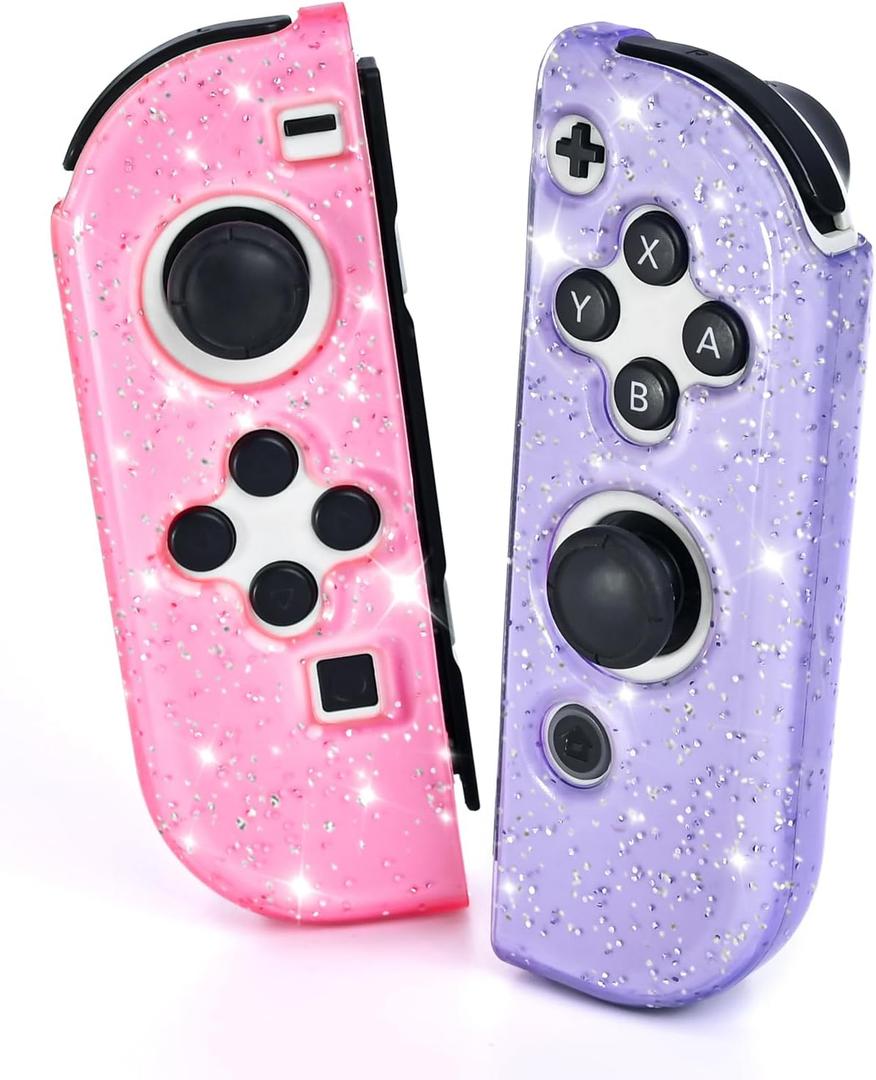 DLseego Glitter Protective Case for Switch Joy Con Controllers, Handheld Soft Silicone TPU Protective Cover Replacement Shell Case Suitable for Switch & Switch OLED Model Joy Cons  Purple Pink