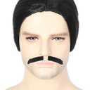 Topcosplay Men Wig Black Short Wigs for Man Halloween Costume Party Cosplay Funny Wig, Mustaches Missing