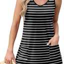 OFEEFAN Womens Summer Dresses 2026 V Neck Sleeveless Sundresses with Pockets Beach Vacation Clothes Floral/Plain (Black, L)