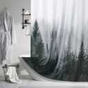 ORTIGIA 84 Inch Long Dark Green Misty Forest Shower Curtain for Bathroom, Nature Woodland Shower Curtain Set with Metal Hooks, Decorative Pine Tree Fog Magic Bath Curtain, Weighted, 72x84