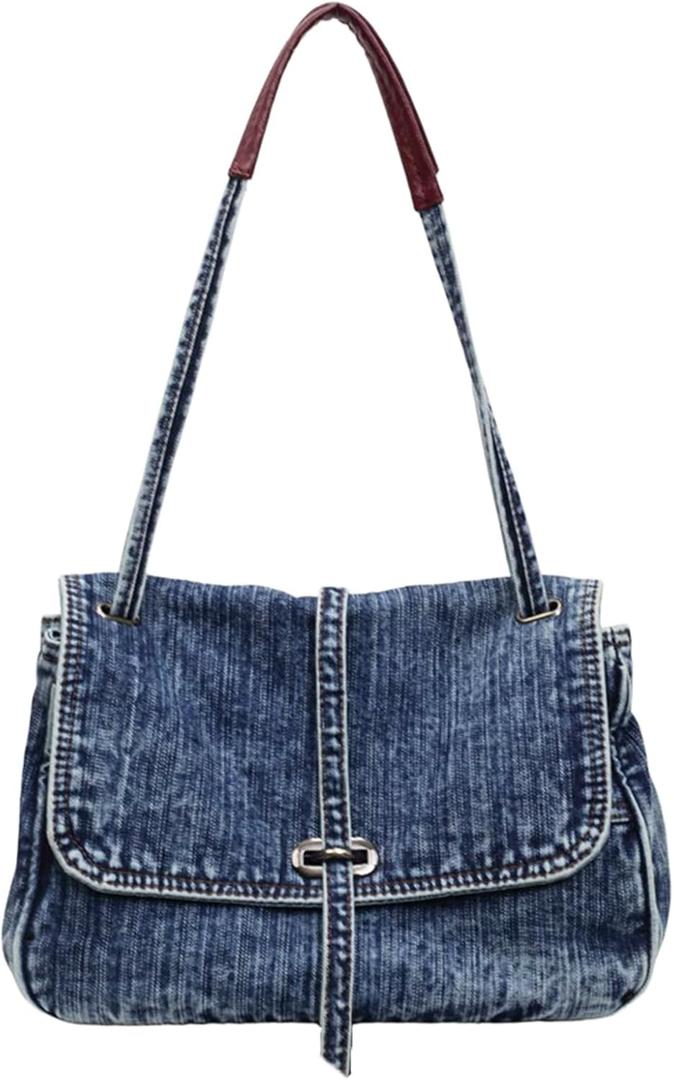 Denim Tote Bag Casual Retro Aesthetic 2026 Crossbody Jean Purses Handbag Shoulder Bag Blue Canvas Messenger Bag for Women