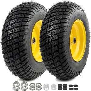 AR-PRO 2-Pack 16x6.50-8 Tubeless Tire and Wheel Assembly, 4-Ply Lawn Mower Front Tires with Rim, 3"4.5" Offset Hub, 3/4" extra 5/8" Bearings & 1" Bushings, for Riding Mowers & Garden Tractors