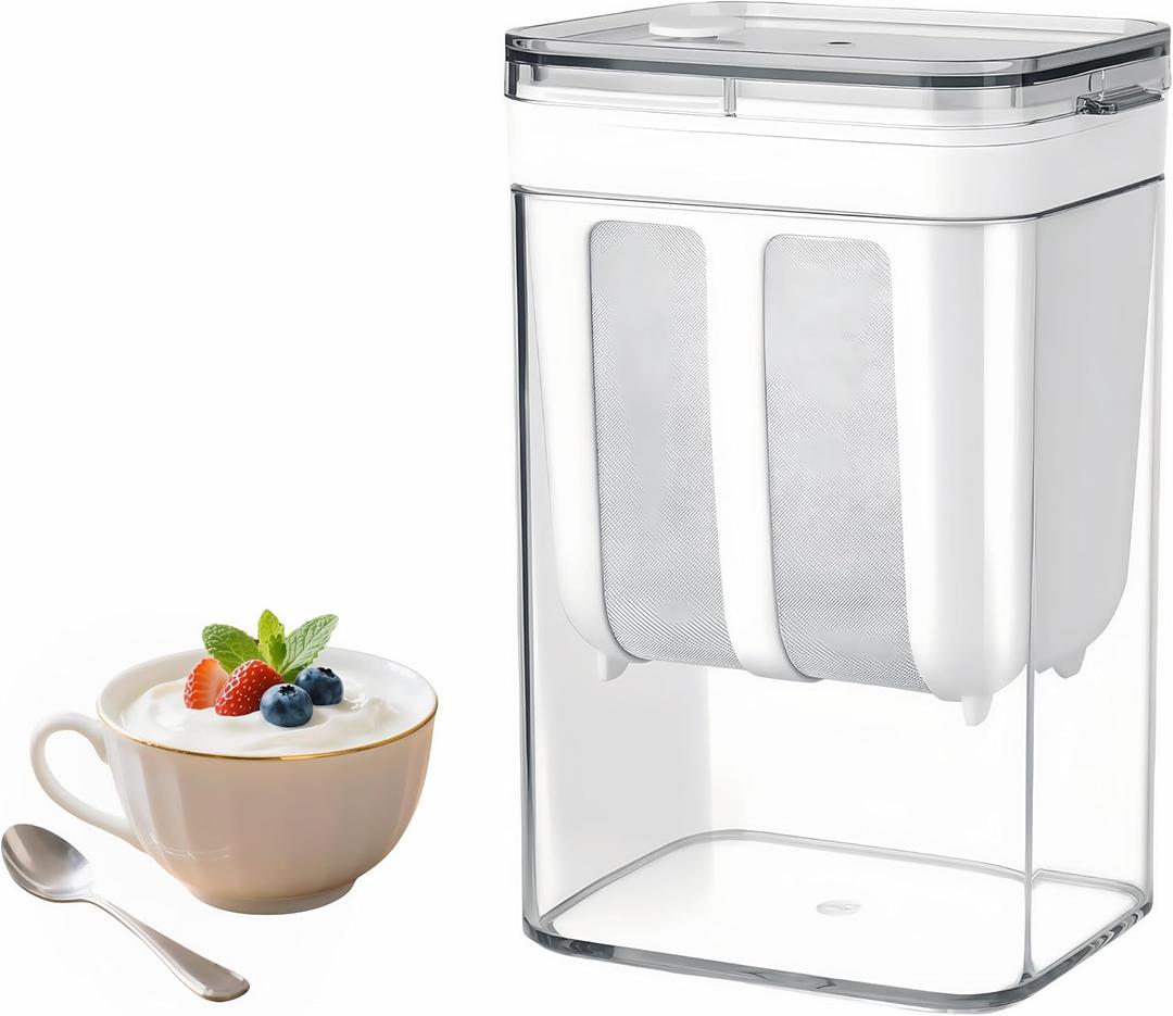 Yogurt Strainer1.9QT/0.475GAL Total & 0.9QT/0.23GAL Filter, Yogurt Strainer Greek Yogurt Strainer Yogurt Press, BPA-Free PP Strainer for Whey SeparationTotle, White