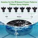 SEIRMEP Solar Fountain Pump with Spray Height Adjustment, Upgrade Glass Solar Bird Bath Fountains with 6 Nozzles, Outdoor Solar Water Fountain Pump for Bird Bath, Garden, Pool, Pond