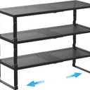 Expandable Spice Rack Kitchen Cabinet Shelf Organizer, Stackable Storage Shelves Racks, Adjustable Counter Shelving for Cabinets, Countertop, Cupboard,Pantry and More(3Packs/Black/Large)