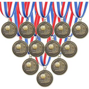 RoundFunny 12/24/36 Pcs Award Medals Bulk Basketball Soccer Football Gold Silver Bronze Trophy Award with Neck Ribbon Sports Medal Prize Gifts for Sports Competition Party